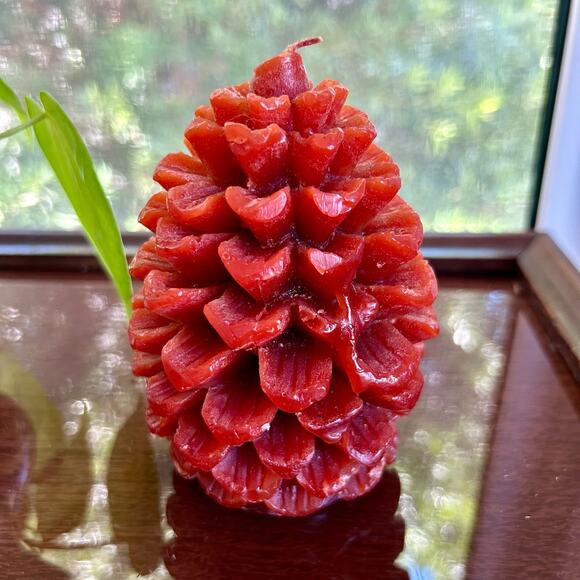 Vintage Red Pinecone Shaped Candle – 5” Tall Holiday Decor - Picture 4 of 10